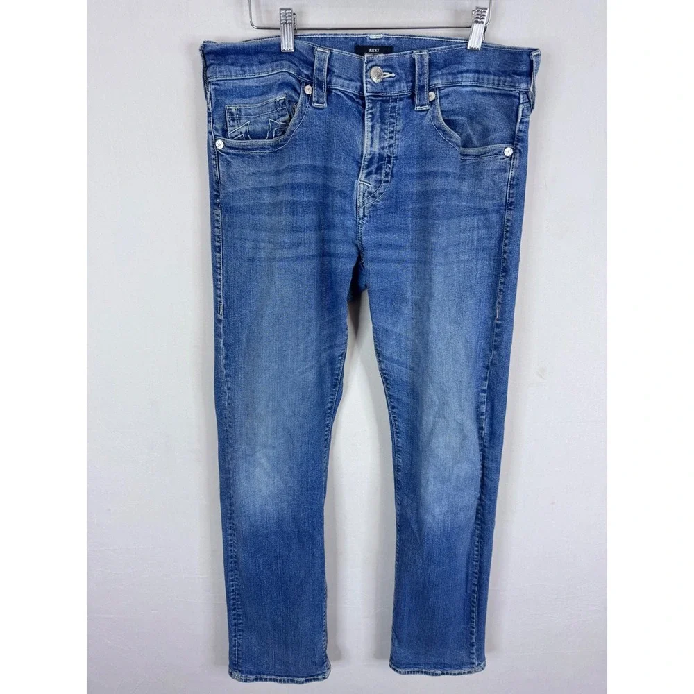 True Religion Ricky Relaxed Straight Blue Jeans Mens 34X32 SN No Flap 44545-00
